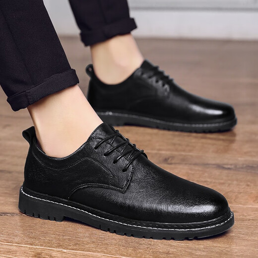 
LWOK new casual leather shoes fashionable men's shoes Korean version men's business shoes men's formal shoes versatile flat shoes trendy shoes 9920 black 41