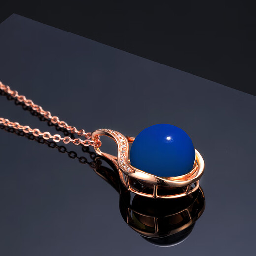 Gepan Dominican Blue Amber Pendant Necklace for Women Amber Natural 18K Gold Diamond Customized 10MM White 18k Gold-10MM Blue Amber Pendant Customized