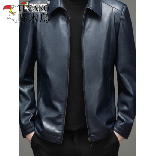 
Woodpecker (TUCANO) high-end brand Haining genuine leather leather jacket men sheepskin spring and autumn new lapel daddy leather jacket men Woodpecker 12122 blue 190/3XL (175-190Jin [Jin equals 0.5 kg])