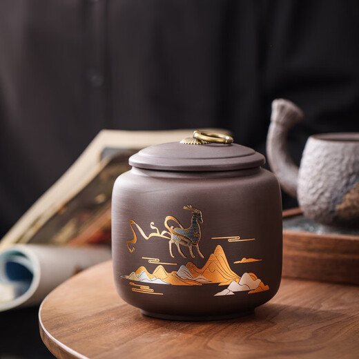 Bo Na Ling Tea Can Purple Clay Tea Storage Can White Tea Black Tea Pu'er Ceramic Sealed Can Moisture-proof and Mildew-proof Tea Can Yilu You You - Large 730ml
