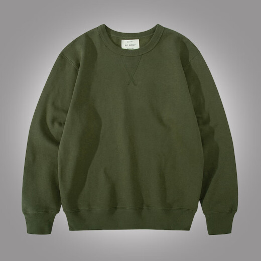 AKARMY spring and autumn new American retro Ami khaki sweatshirt men's casual trendy long-sleeved velvet round neck pullover top army green XL (160-170Jin [Jin equals 0.5 kg])