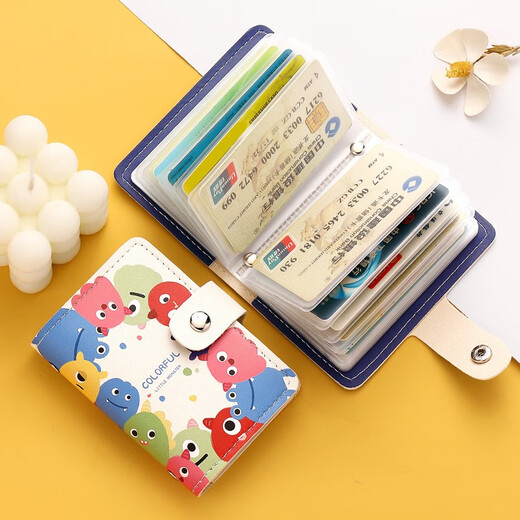 Maiweini Trendy Kartenbeutel Cartoon Nette Persönlichkeit Multi-Kartenposition Ultra-dünn Anti-Demagnetisierung kleiner Bankkartenhalter Student ID Ordner Buntes Monster [20 Karten + 2 ID-Karten] 22 Teile