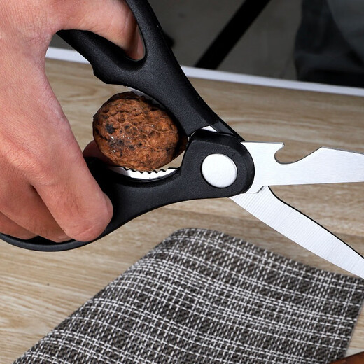 Chuangmu Ciseaux d'atelier en acier inoxydable robustes pour os de poulet, ciseaux de cuisine multifonctions pour poulet, canard, os de poisson, ciseaux pour aliments végétaux, ciseaux pour aliments complémentaires, ciseaux de cuisine noirs + couteau à fruits + raboteuse à melon