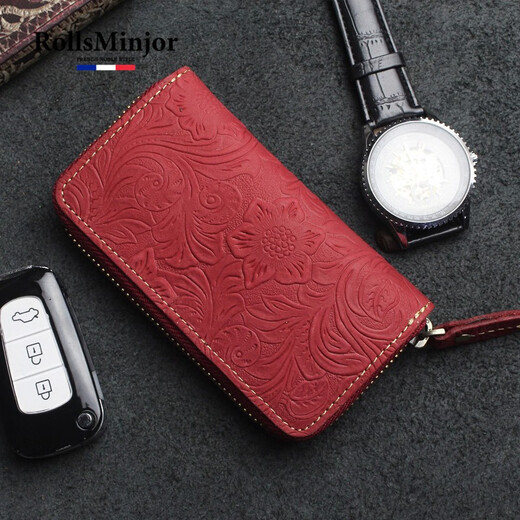 Rolls Minjor Cowhide Car Key Sac Men's Great Cuir rétro Crazy Horse Couiner Change Card Carte Maison de rangement Maison de rangement Femmes Brun 7 * 2 * 12,8 cm