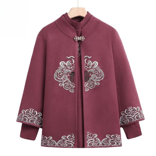 Pier Cardin Senior Oma Herbstmantel weibliche Hochzeitsempfang Mutter Trage Herbstkleid Old Lady Hochzeit Hochzeitskleidung F695ms3 Burgundy M (Empfohlen 90 Jin [Jin gleich 0,5 kg])
