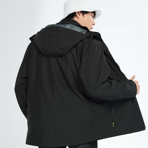 BRELRMON韩版冲锋衣女男防风户外防寒三合一保暖可拆卸滑雪登山服夹克外套 HS12805曜石黑-男 M