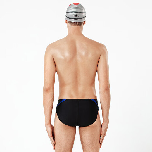 YINGFA men's professional swimming trunks, fashionable color matching low resistance swimming competition racing training swimming trunks 9462-1 black and blue and white 2XL (waist 86-90cm/33-35 size)