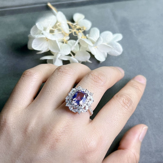 Du Shen 2.60 carat amethyst ring women's natural colored gemstone jewelry 925 silver inlaid jewelry No. 13
