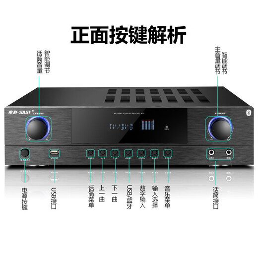 Amplificador SAST K20 Inicio 5.1 Amplificador de cine en casa High Potence Profesional Karaoke Audio Digital AV Basco Bluetooth Amplificador K20 Versión coaxial