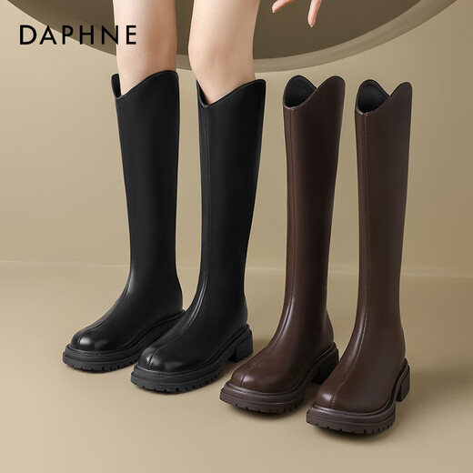 Daphne Slim Boots Women's Autumn and Winter Plus Velvet 2025 New Style Hot Girl Boots No More Than Knees V-mouth Knight Boots Advanced