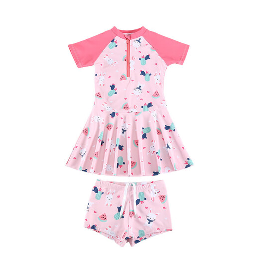 Oufanpu children's swimsuit female split skirt conservative girls swimwear swimsuit middle and large children junior high school students hot spring sun protection swimsuit skirt split swimsuit rose pink XL [recommended 105-120cm]