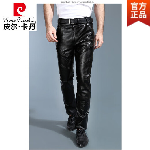 皮尔卡丹（pierre cardin）新品男士皮裤修身机车保暖加绒摩托车羊皮冬季休闲长裤易 1105头层牛皮单里 修身版 2.2尺腰围29(易打理)码定做不退
