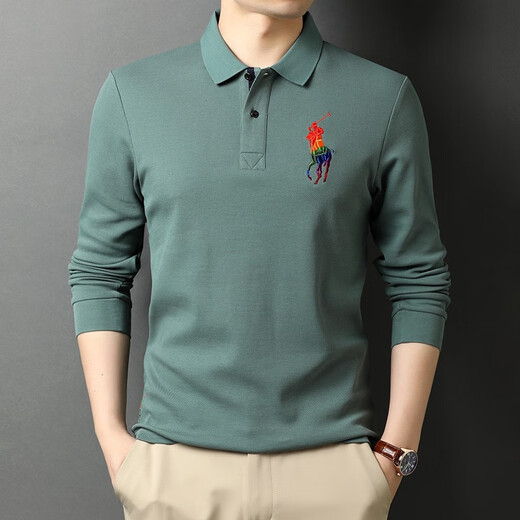 Uston Paul Pure Cotton à manches longues T-shirt Men de base brodé de revers masculin 2023 Nouveau t-shirt en vrac