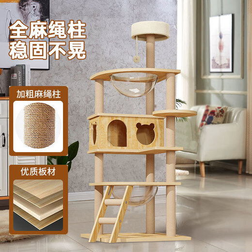 珑小宠猫爬架猫窝加粗大型猫树一体太空舱猫架子小户型不占地麻绳猫玩具 145cm 5层 【多猫加厚板材】