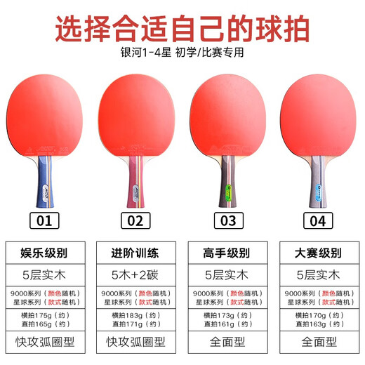 Galaxy (YINHE) table tennis racket four-star professional-grade straight horizontal racket for beginners 123-star primary school students' table tennis finished racket single racket 3-star horizontal racket/long handle
