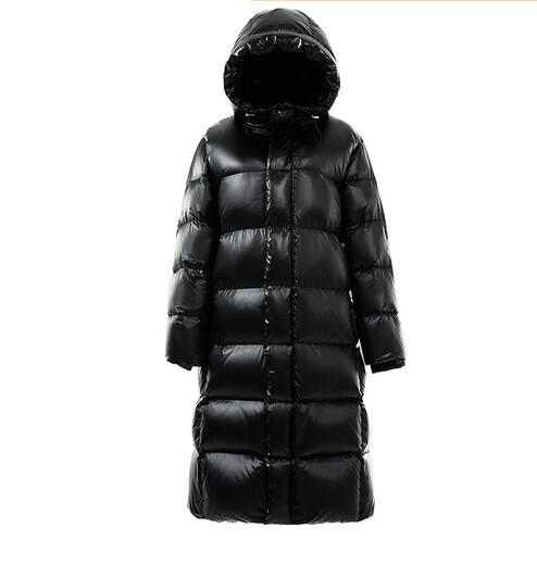 MARKYINXIANG Black Gold Down Jacket Women's 2025 New Winter White Duck Down High-end Fashion Long Over-Knee Thickened Hooded Jacket DH9276 Inman Black M (suitable for 90-120Jin[Jin equals 0.5 kg])