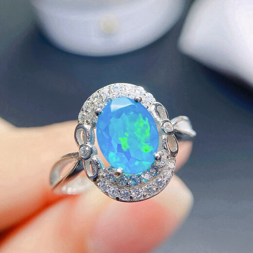 Tingbai simple and fashionable silver inlaid with fire blue opal ring light luxury high-end birthday gift for wife and girlfriend