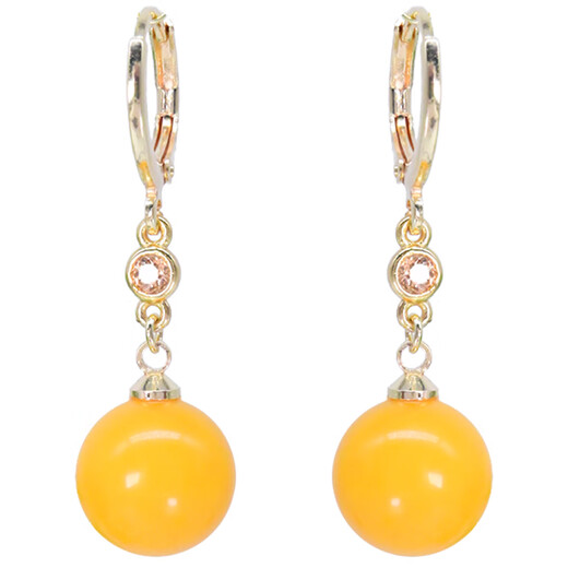 Yadige natural beeswax earrings chicken oil yellow amber round bead earrings 14K gold-filled women's simple fashionable face-shaping earrings