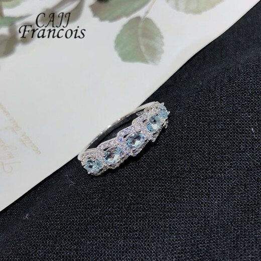 CAJJ Francois 0.80 carat aquamarine ring for women, natural colored gemstone, 925 silver inlaid fashion jewelry, versatile size 13