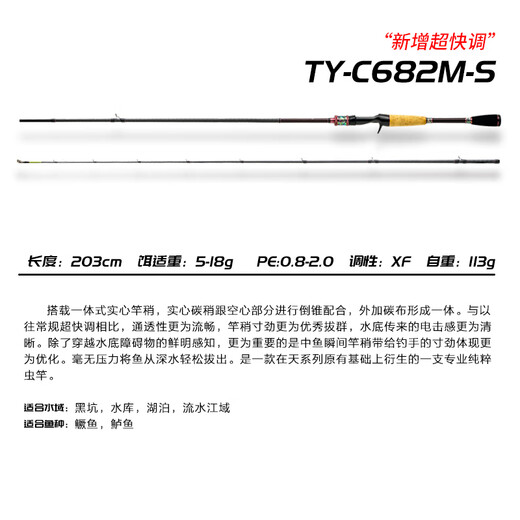 Haibo Tianyang Article Luya Pole Tian Serie Tian de alta sensibilidad Lanzamiento de largo alcance de lubina Mandarina Mandarin Fisil Varilla 2.03M Ty-C682m S Mango/Varilla sólida