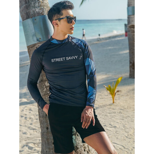 Youlie's new wetsuit men's split sunscreen long-sleeved swimsuit large size snorkeling suit quick-drying surfing jellyfish suit black gray black top M M recommended 110-125 Jin Jin equals 0.5 kg