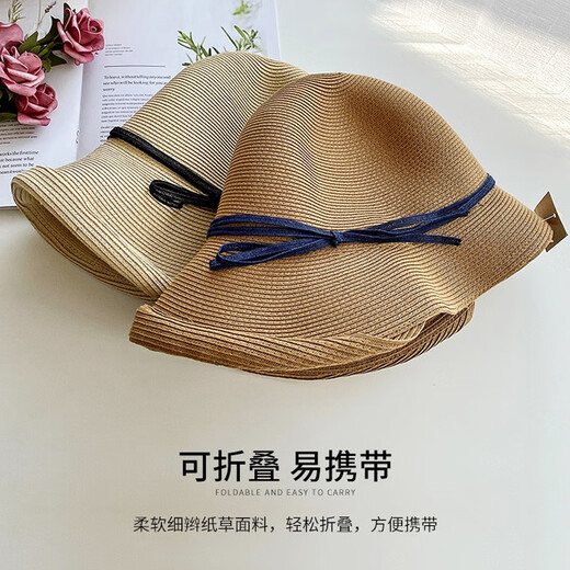 Somubay Hepburn Style Sonnenschild Strohhut Frauen Retro faltbare Topfhut Fischer Hut