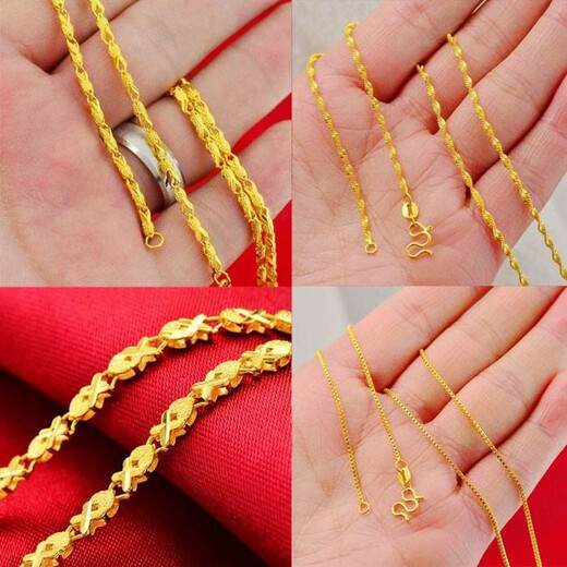 QUAMER gold store style gauze gold necklace women's 24 gold plated necklace non-fading anti-gold chain clavicle chain water drop pendant