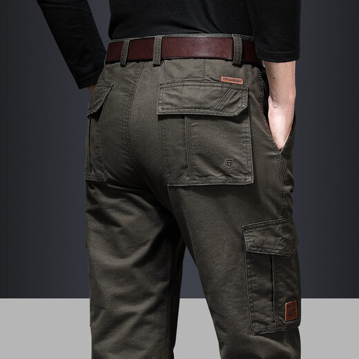 JP Men's work pants multi-pocket loose straight outdoor water washing casual pants 9922 Military green 33-waist circumference 2 feet 55-(suitable for 140-150Jin[Jin equals 0.5 kg])