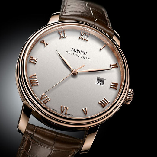 Lobinni Herrenwache Vollautomatisch mechanische Herren -Uhrengeschäft Einfacher Gürtel Waterdes Schweizer Stil Watch 12033 [Qualitätsauswahl] Silberschale Schwarzstahlgürtel
