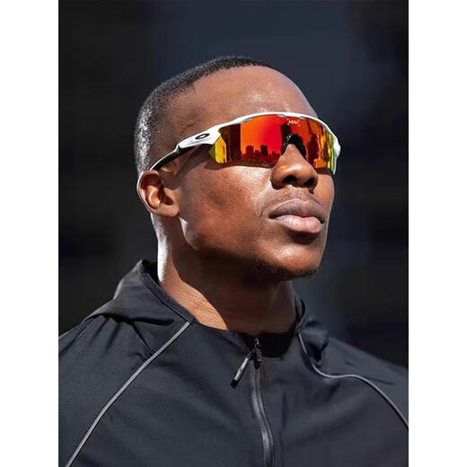 欧克利（OAKLEY）O记骑行眼镜radar ev 9275自行车跑步马拉松半框偏光骑行眼镜 全黑框冰蓝四片装
