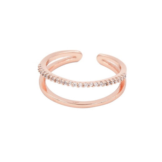 AJIDOU Birthday Ajidou Ring Double Ring Goddess Sweet Diamonds Finely Adjustable Open Ring Finger Birthday Gift for Women Rose Gold