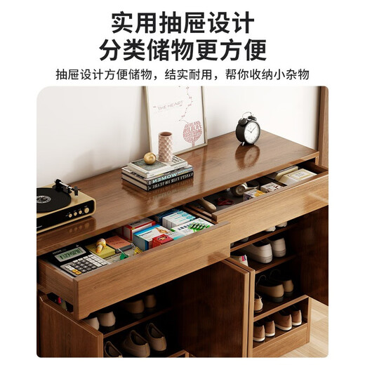 俬享者鞋柜家用门口新中式实木色入户大容量收纳神器省空间2025新款 【三门两抽】大杉胡桃色90cm 自行安装