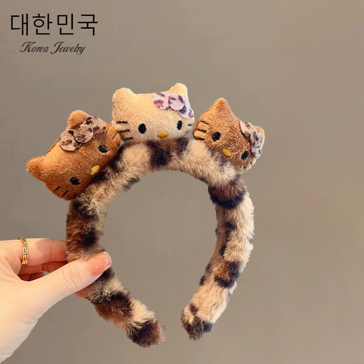 Jianla face wash special headband for women 2026 new autumn and winter cute bear headband hairband hairpin hair accessories plush headwear No. 100 kitty headband yellow leopard pattern A21-307
