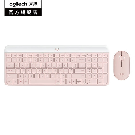 Logitech MK470 Keyboard and Mouse Set Wireless Keyboard and Mouse Set Mute Full Size Thin Keyboard Office Business Travel Set MK470 Dogwood Powder
