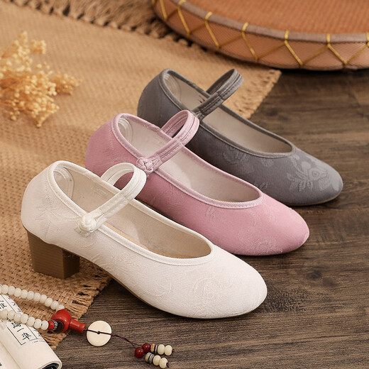 Женская обувь Yonghechun Fashion Женская обувь древнее стиль Hanfu Shoes Old Beijing Clate Thote туфли с толстой каблукой чай Art Art Cheongsam Женская одиночная обувь этническая вышитая обувь 826 Fuguihua Grey 35 (стандартное число)
