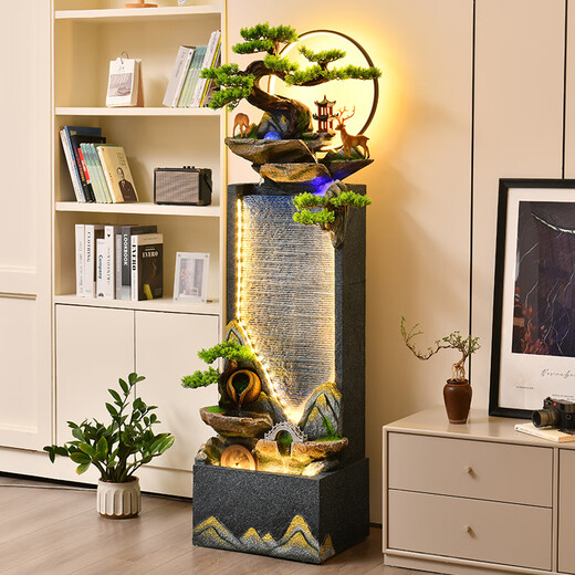 善水源高山流水摆件循环水幕墙客厅落地办公室玄关招财风水轮高端开业 善水源-似水映月-小号