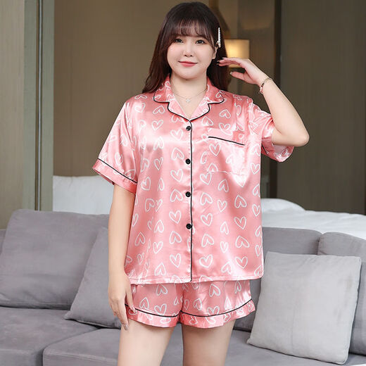 
Zhidou Dou women's pajamas summer fat girl plus fat plus size ice silk pajamas women's summer short-sleeved thin style plus fat extra size suit 15# ice silk double short b9926 single size XL