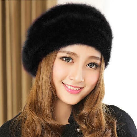 Douqian hat women's winter imitation rabbit fur beret hat women's fashion Korean style knitted woolen hat warm and thickened painter beret burgundy M suitable for (55-58c) head circumference