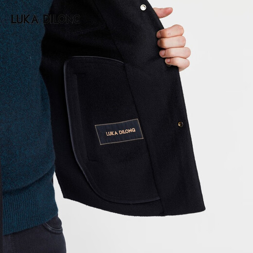 Lucadilong [Wolle + Mulberry Seide] Klassischer Stil personalisierter Modemuster gedruckter Taschenmänner Wolljacke Männer schwarz l 50