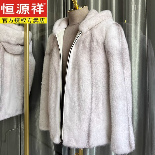 恒源祥貂皮外套男冬整貂皮草银十字貂连帽水貂皮毛一体大衣短款潮流外套 银十字 连帽款 XL135-150斤