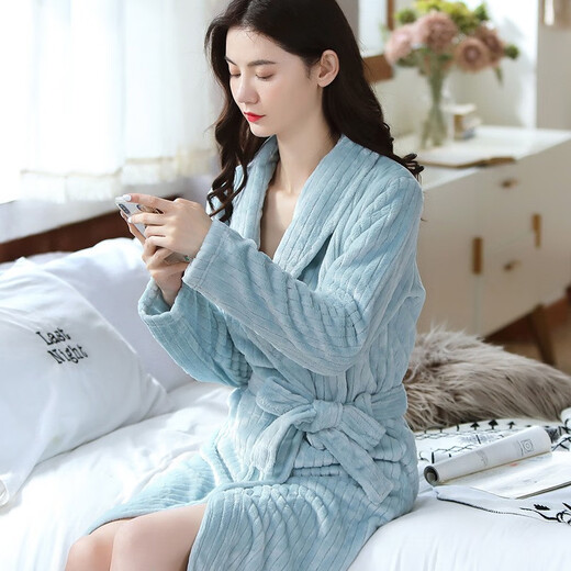 Sensheng Coral Fleece couple pyjamas pyjamas pyjamas épaissis de robe de matin chaude salle de bains de salle de bain en vrac sc-léger salle de bain gris femme y719 hommes et femmes uniques [80-160jin [Jin est égal à 0,5 kg]]]