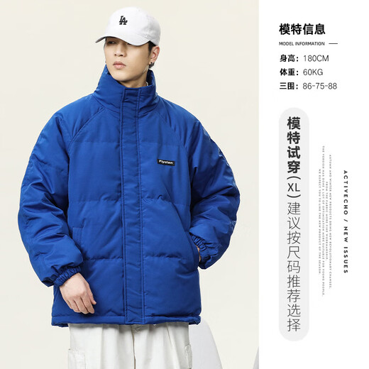 hteec香港潮牌冬季90白鸭绒休闲保暖羽绒服男宽松立领防寒面包服外套 米色 M