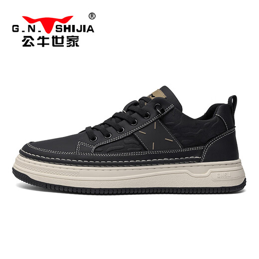 Bull Family Herrenschuhe Frühling und Herbst All-Match-Sportbrettschuhe Ein-Pickle-Männer lässige Schuhe dicker alleiniger Leder-Arbeitspeakschuhe Männer Männer