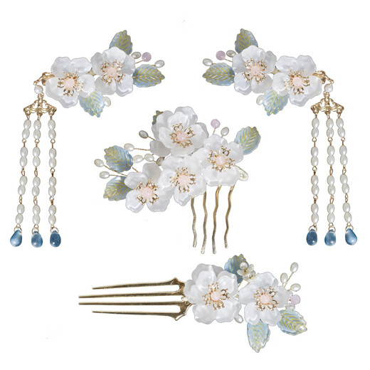 Meng Junchen, ancient style Hanfu headdress, hairpin with tassels, hand-made flower hair crown, ancient costume hair trim, edge clip bun, Tang style complete set, one hairpin