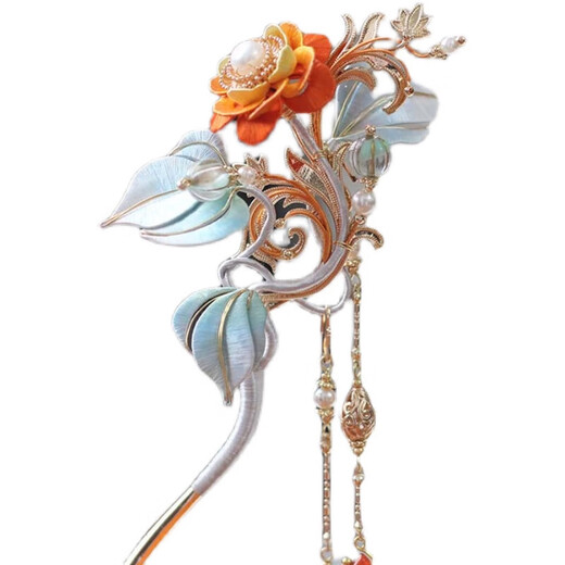 Meng Junchen's intangible cultural heritage flower hairpin丨Silk Road Galaxy丨Ancient style Hanfu cheongsam headdress birthday Valentine's Day gift One long hairpin - with tassels