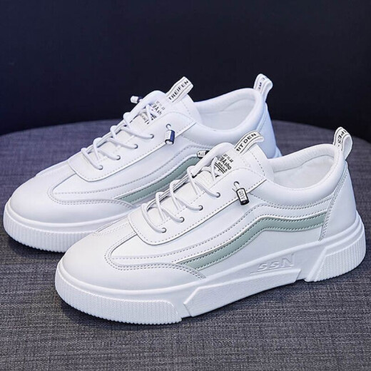 Hancheng women's shoes autumn new classic white shoes women's versatile casual shoes women's breathable leather Onoju shoes women's fashion sneakers student trendy outdoor sports shoes white and green 37