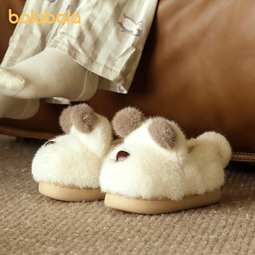 Balabala bear girls cotton slippers bag with boys warm non-slip plus velvet cute baby fur slippers winter indoor home off-white 31 inner length 20cm (200) suitable for feet 19cm long