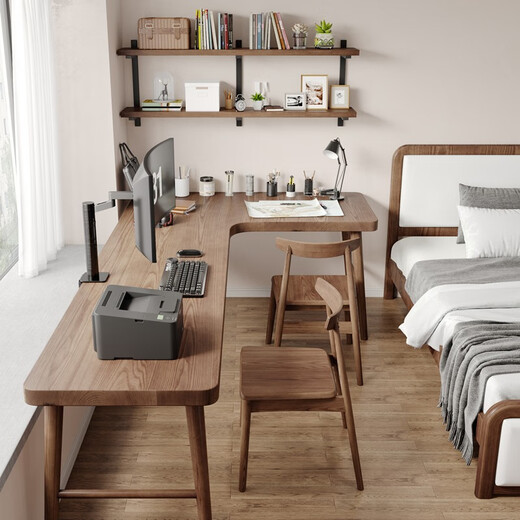 Qingyaju solid wood corner desk double 7-shaped home corner office computer desk L-shaped bedroom long table workbench single table 180*140* width 55* height 75* thickness 5cm
