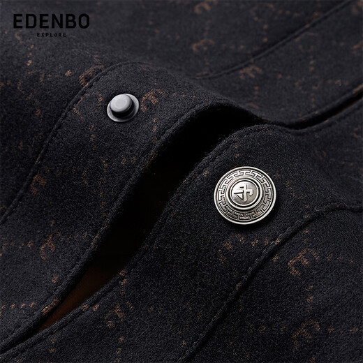 爱登堡Edenbo翻领夹克男秋冬针织羊毛领商务休闲外套黑色195/108A(5XL)