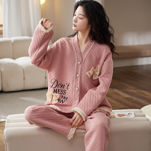 
Comfortable shirt for women, winter pure cotton long sleeves, autumn and winter warmth thin cotton air cotton mezzanine, women's warm home clothing MC15269 M (recommended 80-100 Jin [Jin equals 0.5 kg])